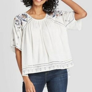 Knox Rose Embroidered Elbow Sleeve Hi-Low Blouse
